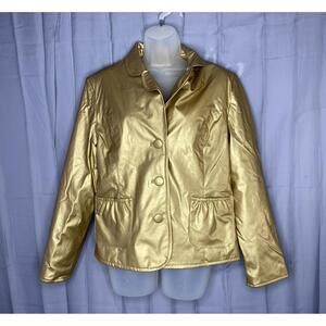 Y2K KC‎ Collections Jacket Womens L Gold Shiny Faux Leather Festival Retro Disco